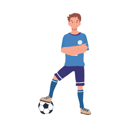 Jugador de fútbol de pie con el balón de fútbol  Ilustración