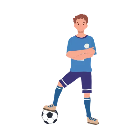 Jugador de fútbol de pie con el balón de fútbol  Ilustración