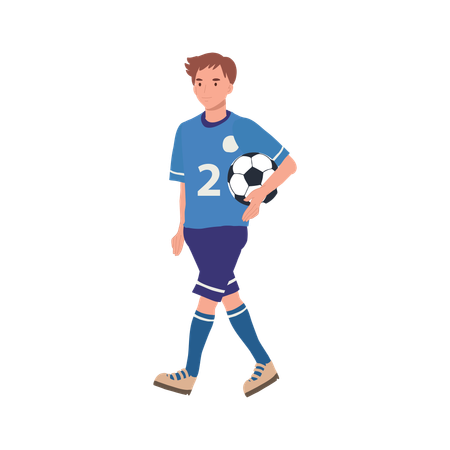 Jugador de fútbol de pie con el balón de fútbol  Ilustración