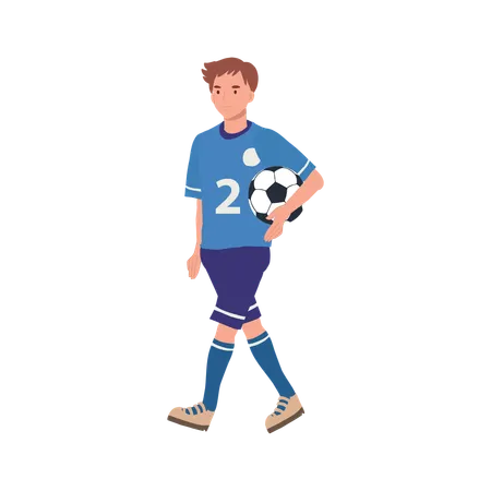 Jugador de fútbol de pie con el balón de fútbol  Ilustración