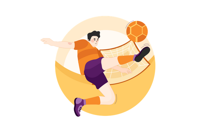 Futbolista masculino pateando fútbol  Ilustración