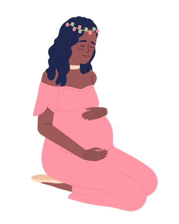 Mujer embarazada abrazando cuidadosamente el vientre  Ilustración