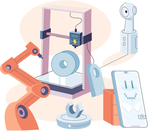 Futura tecnología robótica en la fábrica  Ilustración