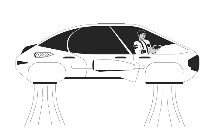 将来の空飛ぶ車の運転手  イラスト