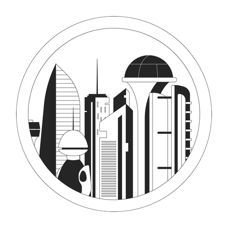 Futuristic city round window  Illustration