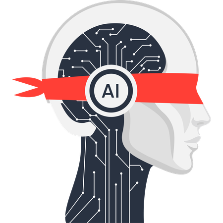 Futuristic Humanoid Head with Circuitry and Red Blindfold Illustration