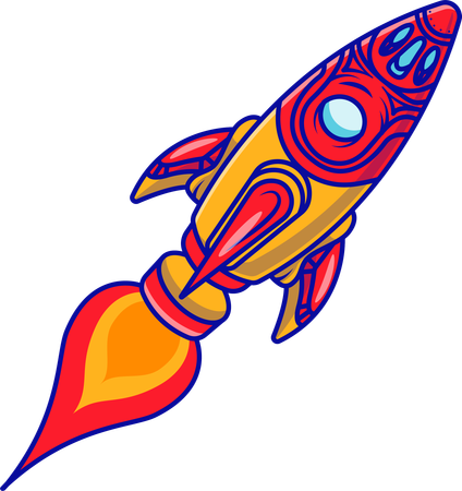 Futuristic Red Golden Rocket Spaceship In Flight  Illustration