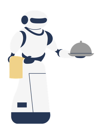 Futuristic Robot Waiter Serving Food  Illustration