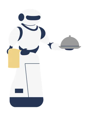 Futuristic Robot Waiter Serving Food  Illustration