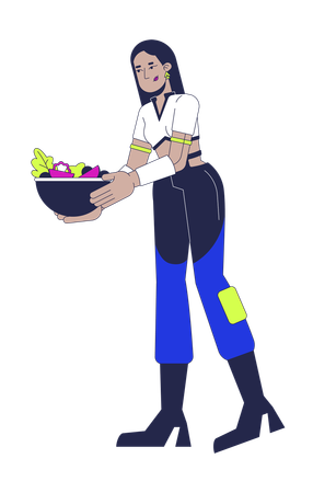 Futuristic woman holding salad bowl  Illustration