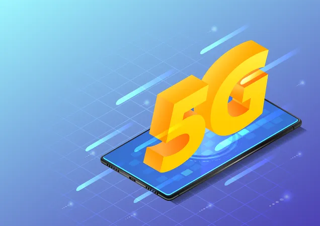 3 D Isometric Web Banner Smartphone With 5 G Hi Speed Internet Network 5 G Network Wireless Technology Concept Illustration