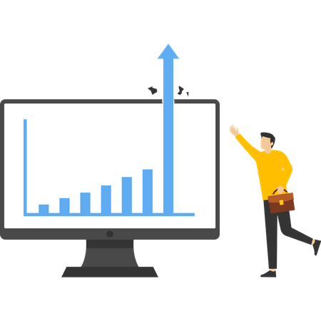 O gráfico sobe pela tela  Ilustração