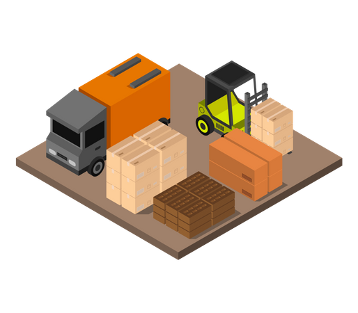 Gabelstapler entlädt Produktkartons vom LKW  Illustration