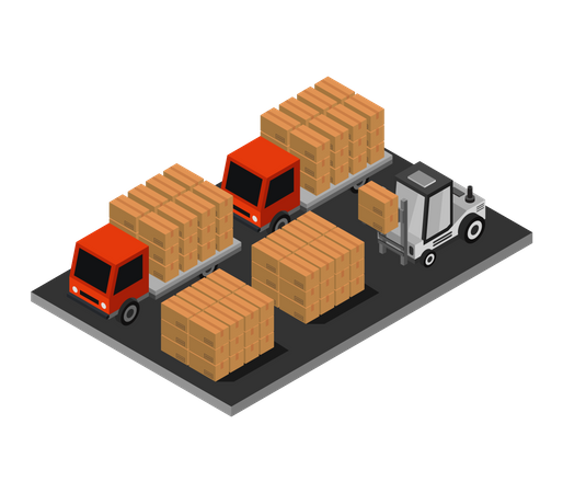 Gabelstapler lädt Waren in LKW  Illustration