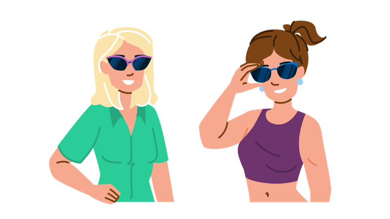 Las damas usan gafas de sol.  Ilustración