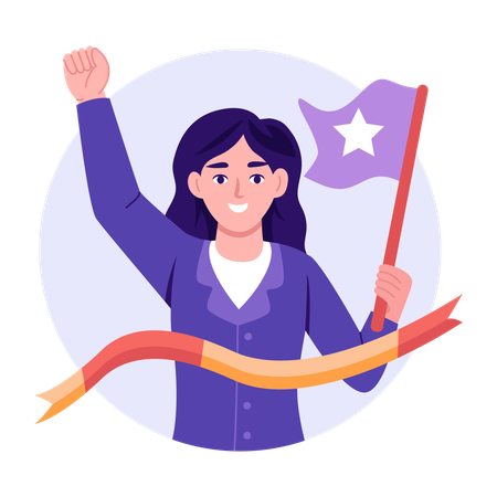 La gagnante montre le drapeau de la victoire  Illustration