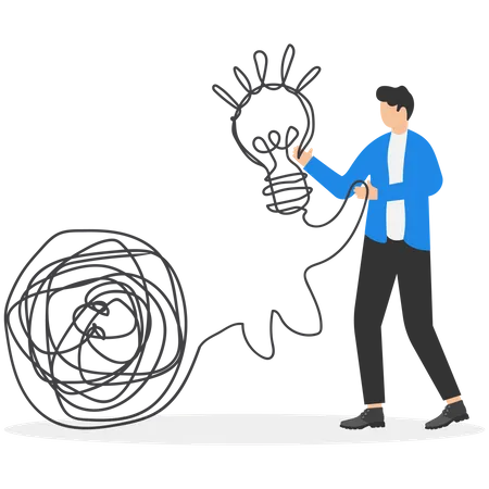 Gain Knowledge From Problem Solving Turn Crisis To Opportunity For Learning And Skill Development Find Creative Solution Concept Businessman Create Light Bulb From Tangled Line Illustration