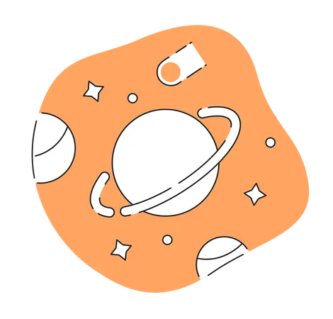 행성과 별 단색 평면 벡터 스티커가 있는 은하계 떨어지는 혜성 편집 가능한 흑백 얇은 선 아이콘입니다 웹 그래픽 디자인을 위한 간단한 만화 클립 아트 지점 그림 일러스트레이션