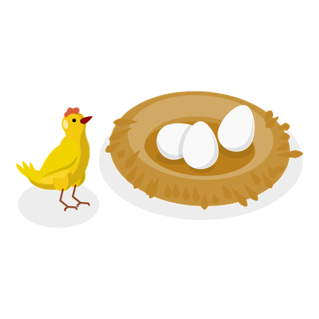 Galinha vagando perto do ninho para proteger os ovos dos inimigos  Ilustração