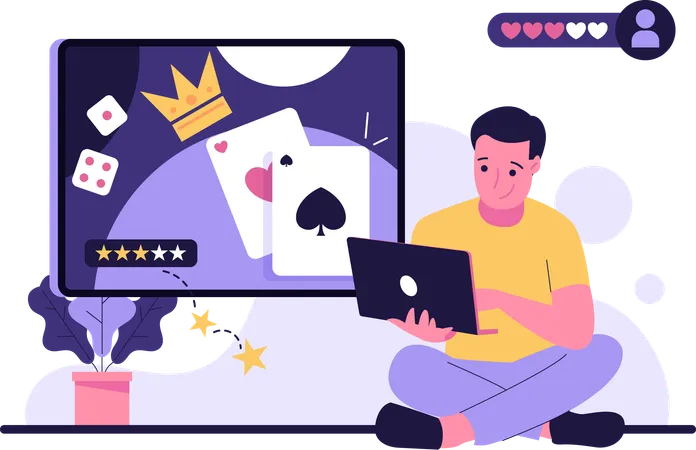 Gambler playing online poker  Illustration