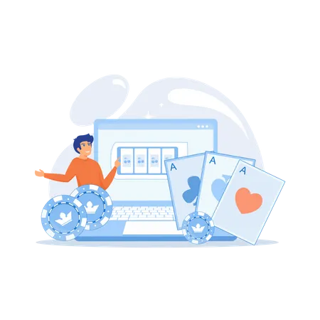 Gambler playing online poker  Illustration