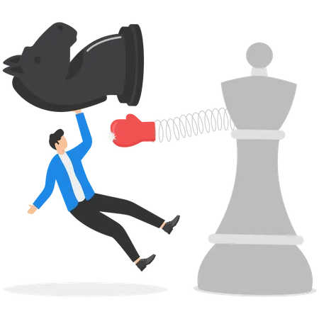 Game Changer To Win Business Competition Secret Weapon Or Winning Strategy To Defeat Rivals And Competitors Innovation To Help Victory Concept Chess Pawn Defeat King With Game Changer Strategy 일러스트레이션