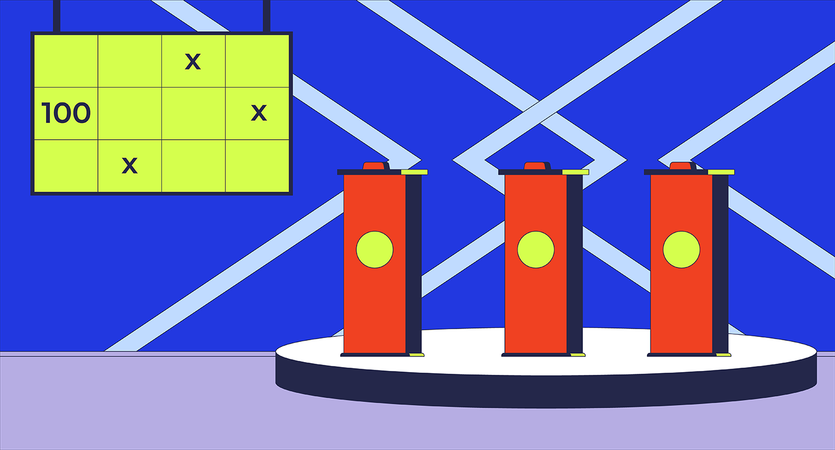 Game show studio with push buzzers and score display  Illustration