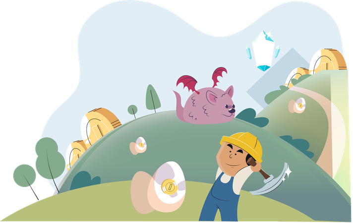 Gameplay to earn NFT Metaverse digital world  Illustration