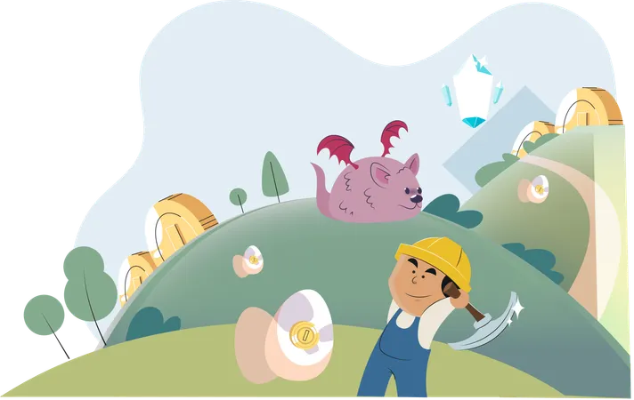 Gameplay to earn NFT Metaverse digital world  Illustration