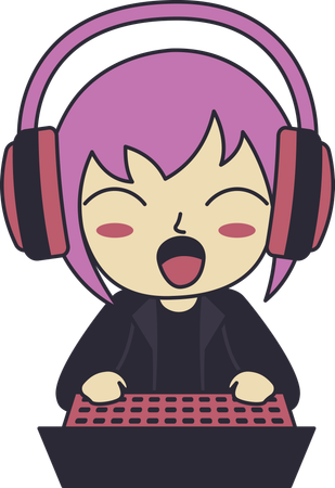 Gamer Boy Wearing Headset Enjoying Playing Game with Laptop  Illustration