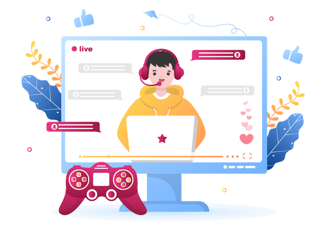 Gamer doing live stream  Illustration