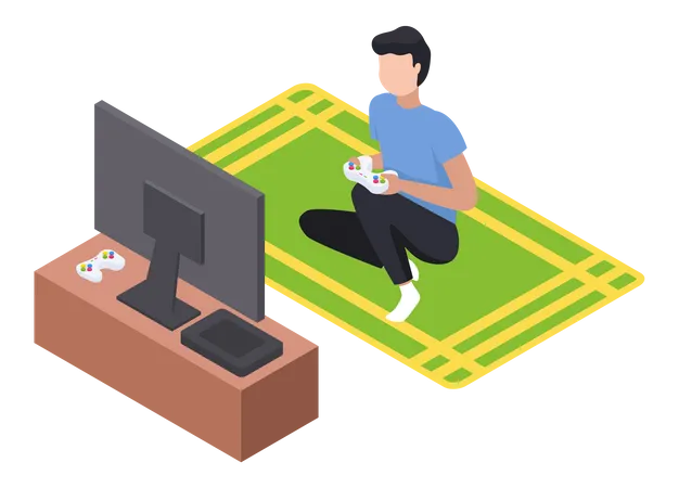 Jogador jogando videogame na tela da TV  Ilustração