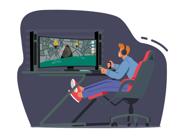 Gamer Playing Computer Games  Illustration