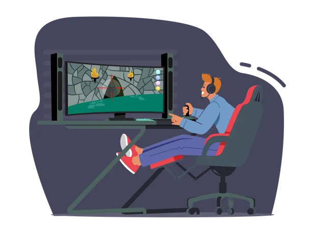 Gamer Playing Computer Games  Illustration