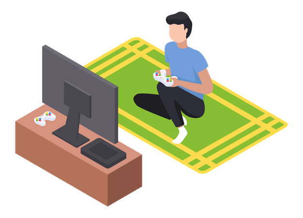 Gamer playing video game on TV screen Illustration