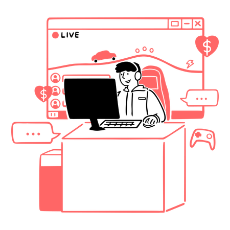 Gamer Streaming Live Online  Illustration