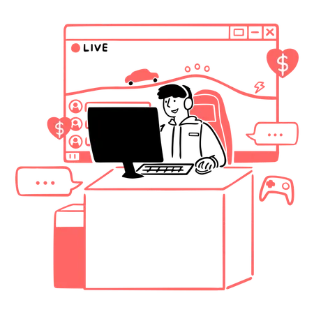Gamer Streaming Live Online  Illustration