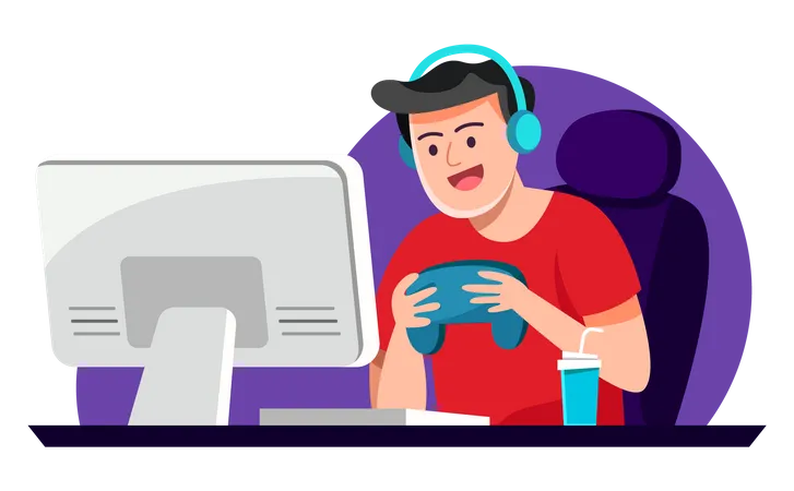 Gamers play online video game Illustration