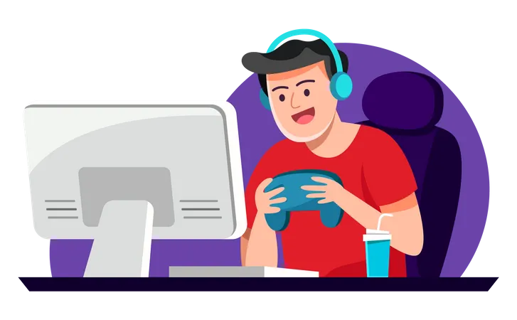 Gamers play online video game  Illustration