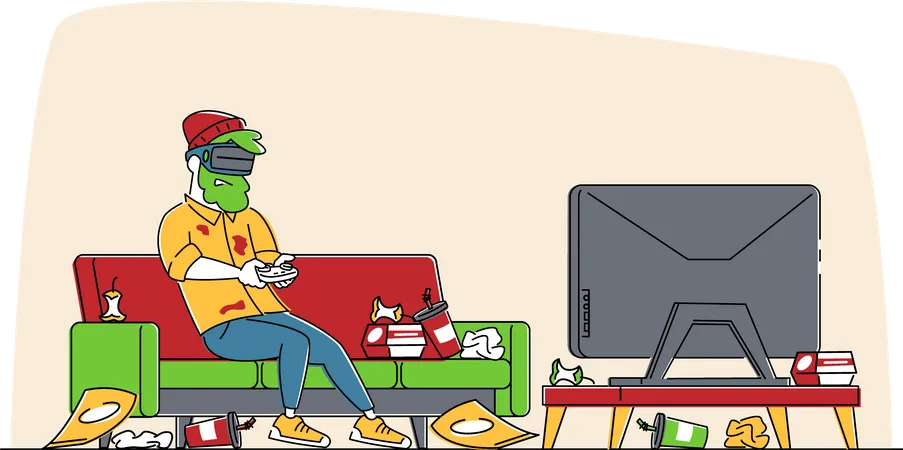 Gaming Addiction and Virtual Reality Simulation Hobby  Illustration