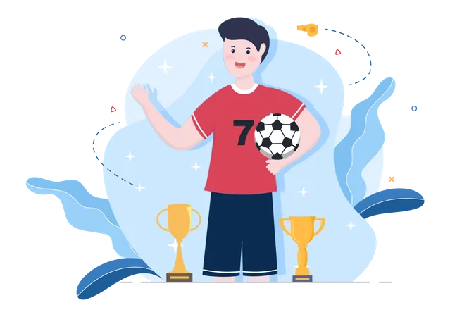 Juega Futbol Con Jugadores Del Equipo De Futbol Celebra Su Victoria En Los Partidos Y Consigue Trofeos De Oro Ilustracion Vectorial Ilustración