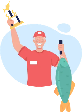 Ilustración aislada del vector 2D del torneo de pesca ganador  Ilustración