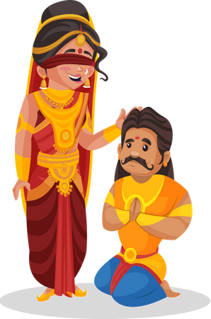 Gandhari dando bendición a Duryodhana  Ilustración