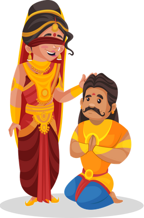 Gandhari giving blessing to Duryodhana  Illustration