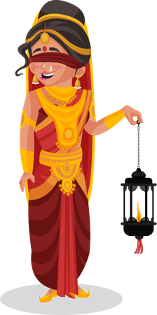 Gandhari holding lamp  Illustration