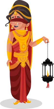 Gandhari holding lamp  Illustration