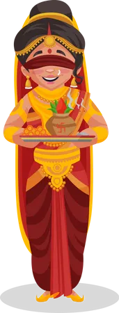Gandhari sosteniendo un plato de aarti  Ilustración