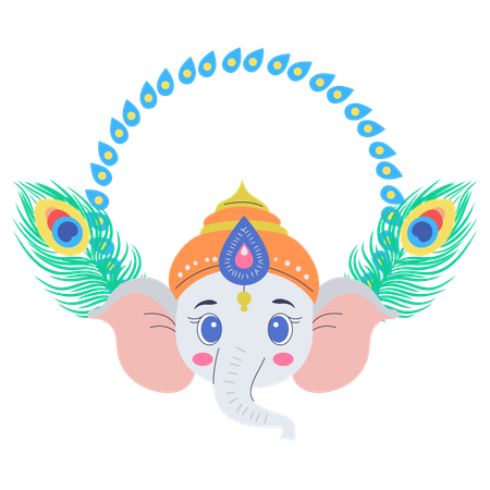 Moldura Ganesh com pena de pavão  Ilustração