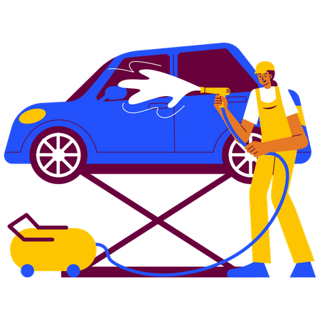 Garage worker cleaning car  Illustration