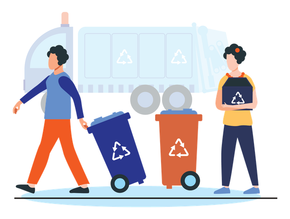 Garbage cleaning worker transporting waste to recycle Illustration
